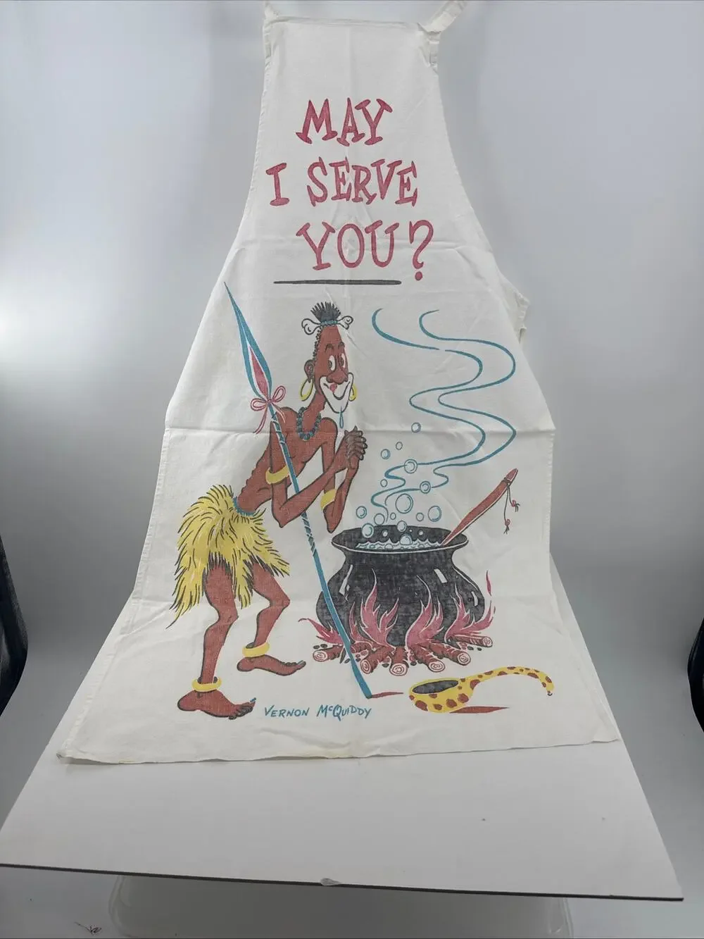 Vintage Vernon McQuiddy Art Novelty Kitchen Apron Mid Century Graphic